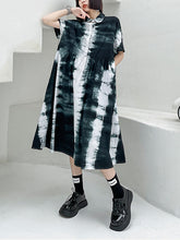 Lapel Loose Looking Thin Retro Tie Dye Casual Dress