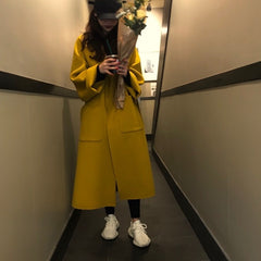 Loose Solid Lapel Collar Long Sleeve Coat
