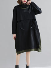Women Color Block High Neck Loose Dress