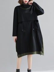 Women Color Block High Neck Loose Dress