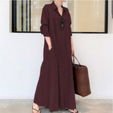 Loose Lapel Collar Long Sleeve Maxi Dress