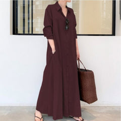 Loose Lapel Collar Long Sleeve Maxi Dress