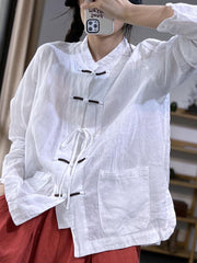 Simple Disc Buckle Lace-Up Shirt
