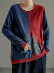 Retro Color Blocking Loose Sweater