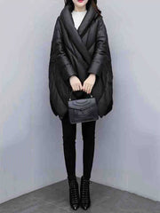 Stylish Irregular Roomy Pure Color V-Neck Long Sleeves Padded Coat
