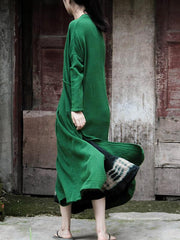 Solid Color Loose V-Neck Split-Side Dress