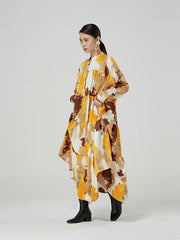 Retro Tie-Dyed Printed Long Sleeve Maxi Dress