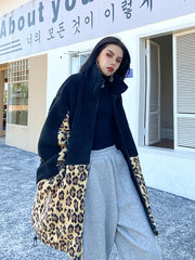 Women Retro Stand Collar Printed Loose Casual Coat