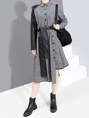 Plaid Woolen Stitching Cropped Midi Dress