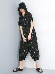 Loose Black Lace-up Jumpsuits