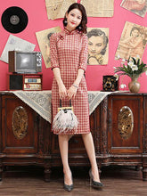 Vintage Suede Plaid Short Cheongsams