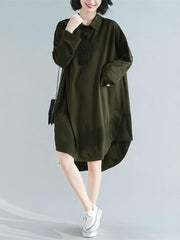 Loose Solid Asymmetrical Shirt Dress