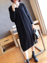 Loose Solid Knitting Hoodie Midi Dress