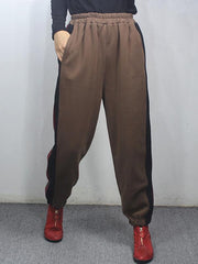 Loose Spliced Color Velvet Casual Pants