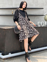 Plus Size Loose Daisy Print A-Line Midi Dress