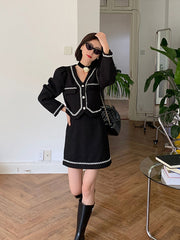 Casual Solid Color Short Blazer And Mini Dress Suit