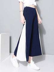 Unique Stitching Pleated Chiffon Culottes Wide-Leg Pants