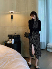 Floral Printed Long Sleeve Skinny Waisted Midi Dress