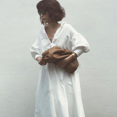 V-Neck Solid Color Half Sleeves Midi Dress