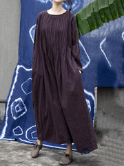 Vintage Loose Pleated Solid Dress