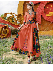 Ethnic Embroidered Shirt With Elastic Waist Skirt Suit