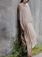 Pink&Blue Striped Split-side Long Dress