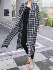 Loose Split-side Long Plaid Cover-up