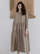 Vintage Split-joint Ruffled Lapel Long Linen Dress