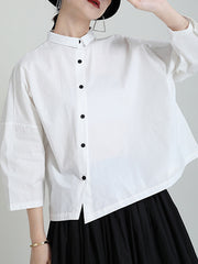 Lapel Solid Original Short Blouse
