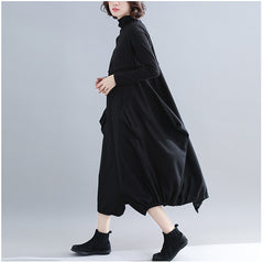 Retro Literary Suspenders Big Pocket Wide Leg Culottes Pants