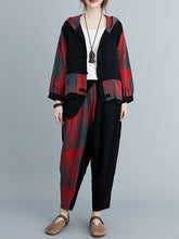 Women Retro Plaid Stitching Two-Piece Suit