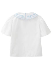 Solid Embroidery Puff Sleeve Blouse