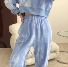 High-Waist Loose-Fitting Casual Print Track Pants