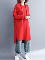 Loose Solid Color High-Low Long Hoodie