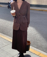 Solid Color V-Neck Long Sleeve Suit Outwear