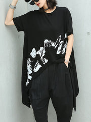 Women Loose Irregular Letter Print Short Sleeve T-Shirt