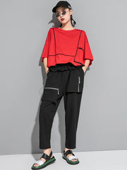 Loose Split-Joint Solid Bat Sleeves T-Shirt