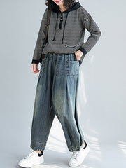 Women Retro Solid Color Loose Casual Pants