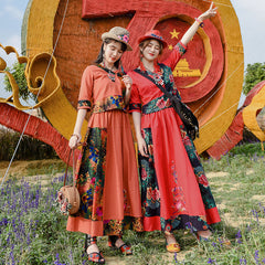 Ethnic Embroidered Shirt With Elastic Waist Skirt Suit