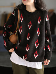 Round-Neck Printed Long Sleeves Sweater
