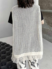 Hollow Pure Color Sun Protection Tasseled Roomy Sleeveless Round-Neck Vest Top