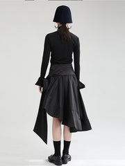 Original Design Irregular Solid Color Lace-Up Skirt