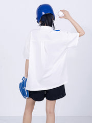 Polka Dot Contrast Color Lapel Irregular Casual Shirt