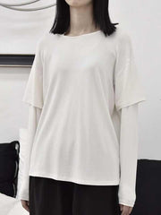 False Two Solid Long Sleeves T-Shirt Top