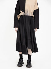 Solid Cropped Split-joint Pleated Skirt