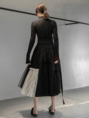 Women Slim Stitching Stand Collar Long Sleeve T-Shirt