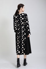 Polka Dots Irregular Big Hem Stitching Midi Dress