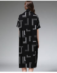 Contrast Color Jacquard Half Sleeve Dress