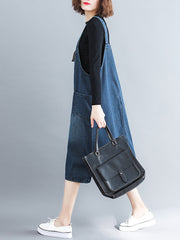 Loose Denim Suspender Skirt