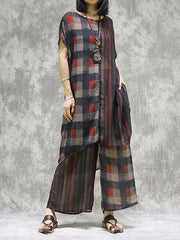 Loose Plaid Split-Joint Short Sleeve Suits